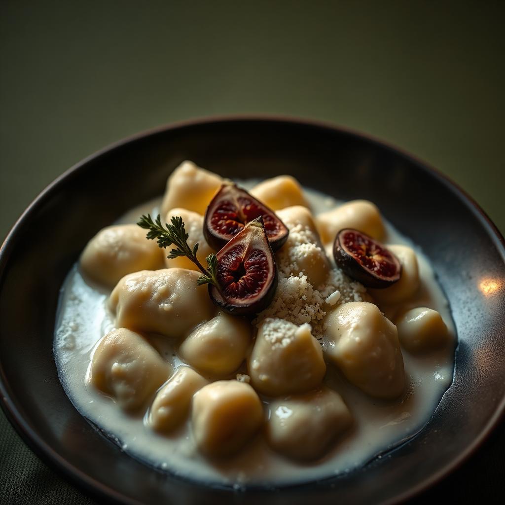 Nhoque ao molho béchamel com pecorino e figo seco