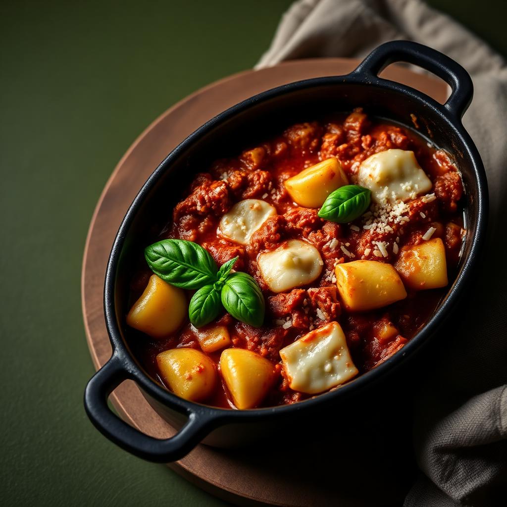 Nhoque à bolonhesa com queijo